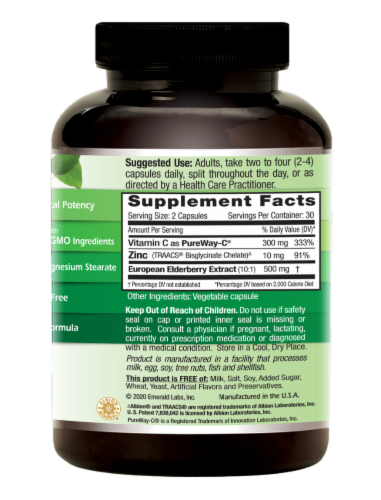 Emerald Elderberry + PureWay-C + Zinc Immune Support Vegetable Caps Perspective: right