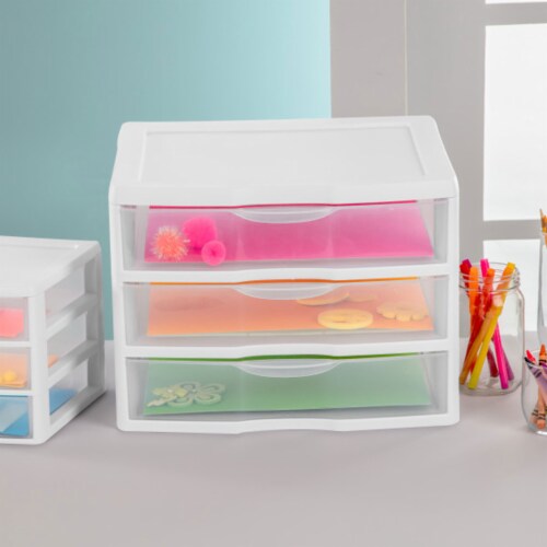 Sterilite Plastic Stackable Small 3 Drawer Storage System, White Frame, 3  Pack, 3 pack - Pay Less Super Markets