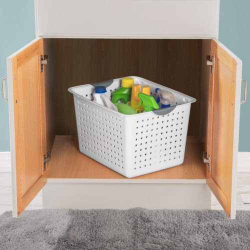 Sterilite Large Deep Durable Ultra Plastic Storage Basket Tote, White (6 Pack) Perspective: right