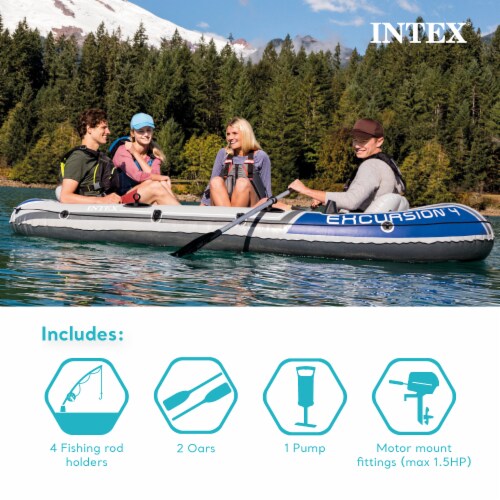 Intex Excursion 5 Person Inflatable Fishing Raft Boat with Composite Motor Mount Perspective: right