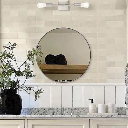 ANDY STAR 24 Inch Round Circle Mirror with Stainless Steel Metal Frame, Chrome Perspective: right