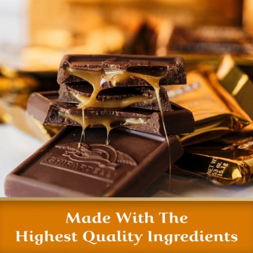 Ghirardelli® Milk Chocolate with Caramel Filling Squares Candy Bag Perspective: right
