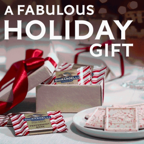Ghirardelli® Peppermint Bark Chocolate Snowmen Holiday Candy Bag Perspective: right