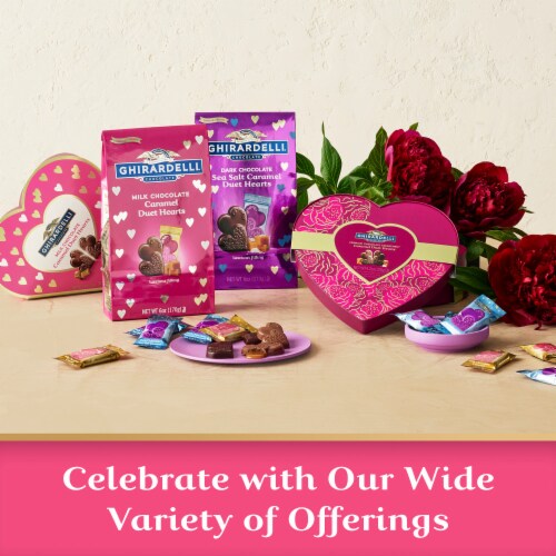 Ghirardelli® Milk Chocolate Caramel Duet Hearts Valentine Candy Perspective: right