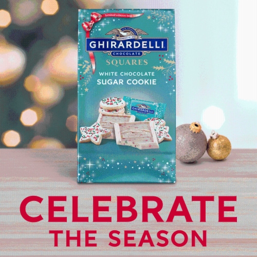 Ghirardelli® White Chocolate Sugar Cookie Squares Holiday Candy Bag Perspective: right