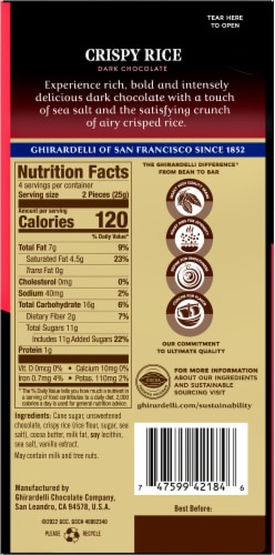 Ghirardelli® Intense Dark Crispy Rice & Sea Salt Dark Chocolate Bar Perspective: right