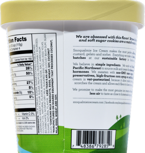 Snoqualmie Brown Butter Sugar Cookie Ice Cream Pint Perspective: right