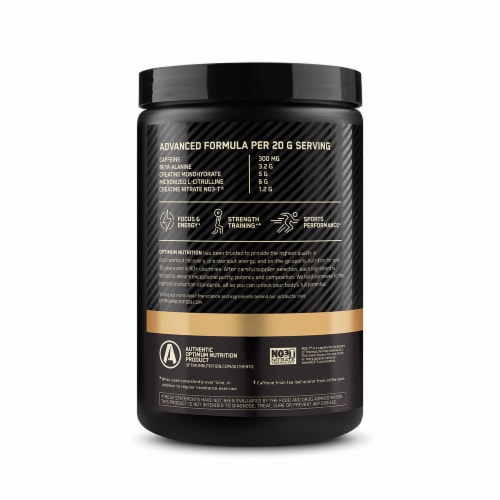 Optimum Nutrition AmiN.O. Gold Standard Pre Advanced Strawberry Mango Daiquiri Dietary Supplement Perspective: right
