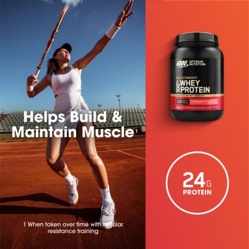 Optimum Nutrition Gold Standard 100% Whey Strawberries & Cream Protein Powder Perspective: right