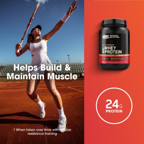 Optimum Nutrition Gold Standard 100% Whey Double Rich Chocolate Protein Powder Perspective: right