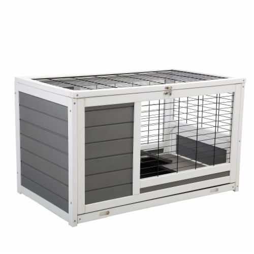FX070 - Luxury 2-Storey Grey White Wooden Pet House Box - Comfy Cabin for Small Animals Perspective: right