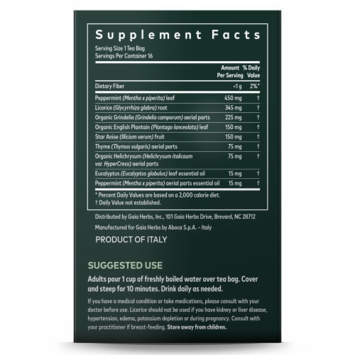 Gaia Herbs® Bronchial Wellness Herbal Caffeine-Free Tea Bags Perspective: right