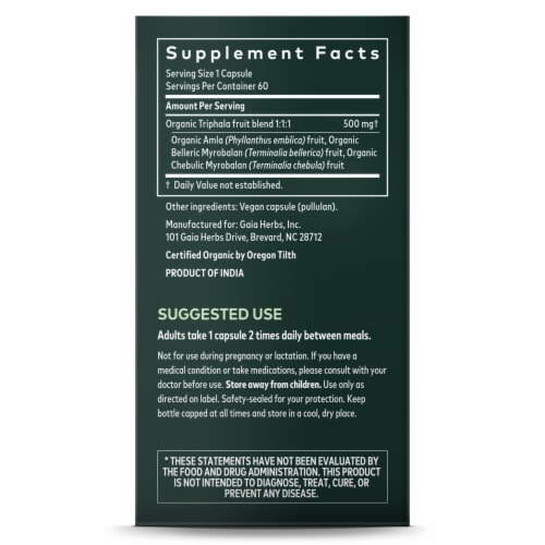 Gaia® Herbs Triphala Fruit Dietary Supplement Perspective: right