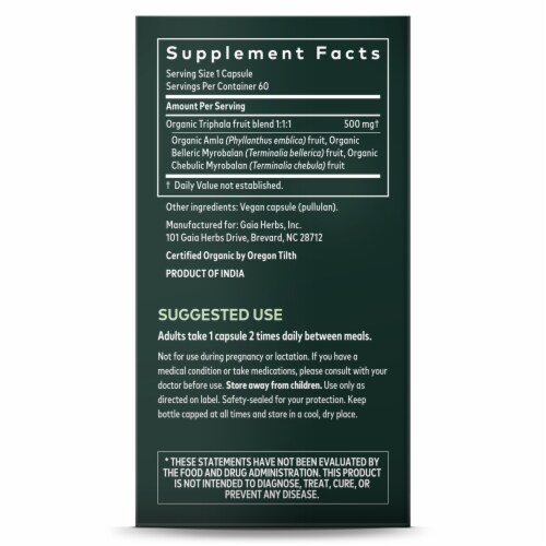 Gaia® Herbs Triphala Fruit Dietary Supplement Perspective: right