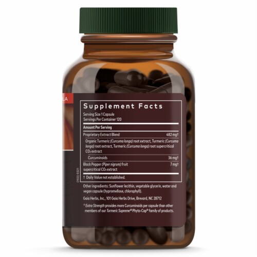 Gaia Herbs Turmeric Supreme Extra Strength Cpasules Perspective: right