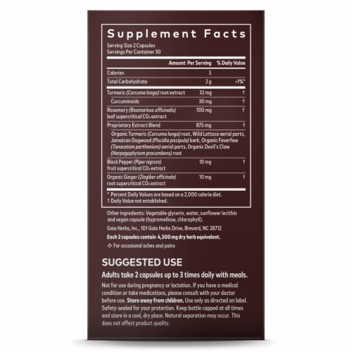 Gaia Herbs® Turmeric Supreme Pain Liquid Phyto-Caps Perspective: right