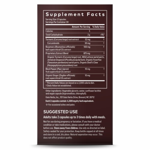 Gaia Herbs® Turmeric Supreme Pain Liquid Phyto-Caps Perspective: right