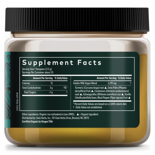 Gaia® Herbs Golden Milk Powdered Tumeric Supplement Perspective: right