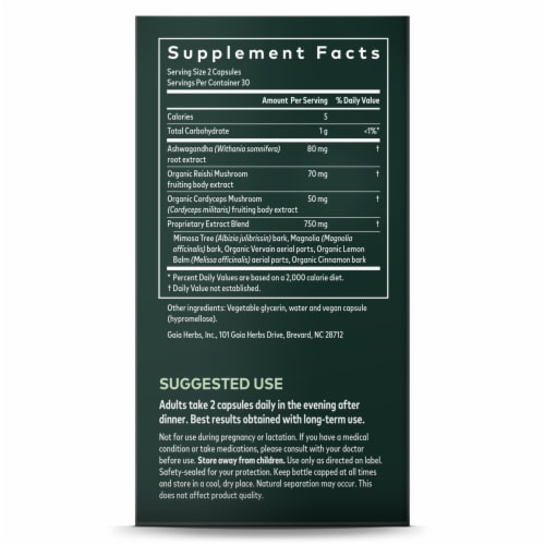 Gaia Herbs Adrenal Health Nightly Restore Liquid Phyto-Caps Perspective: right