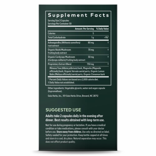 Gaia Herbs Adrenal Health Nightly Restore Liquid Phyto-Caps Perspective: right