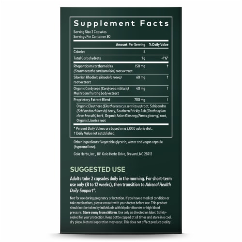 Gaia® Herbs Adrenal Health Jump Start Capsules Perspective: right
