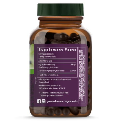 Gaia Herbs Black Elderberry Liquid Phyto Capsules 10g Perspective: right