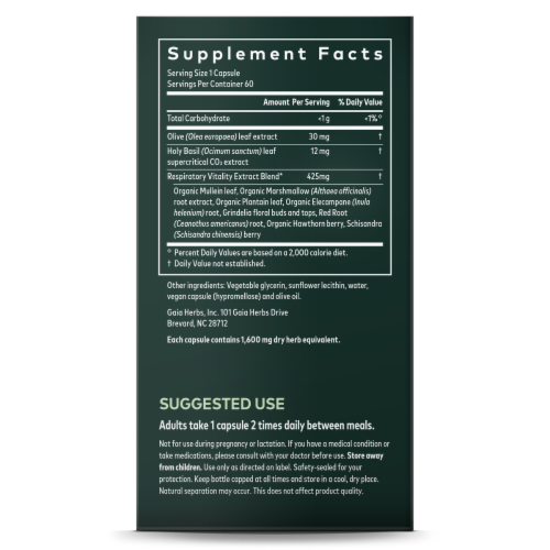 Gaia Herbs Mighty Lungs Respiratory Support Supplement Perspective: right