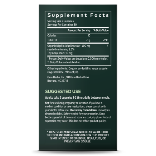 Gaia® Herbs Black Seed Oil Respiratory Support Supplement Perspective: right