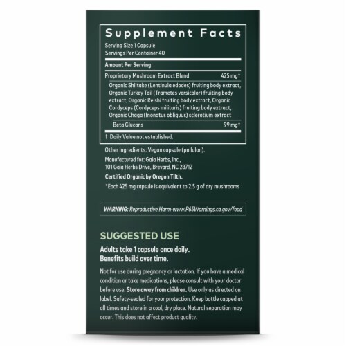 Gaia Herbs Immune Mushrooms Blend Perspective: right