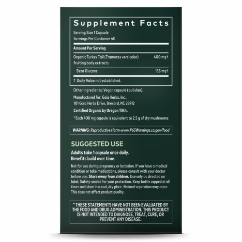 Gaia® Herb Turkey Tail Muchroom Immune and Liver Support Perspective: right