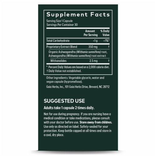 Gaia Herbs® Ashwagandha Root Vegan Liquid Phyto-Caps® Herbal Supplement Perspective: right
