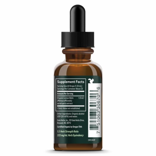 Gaia Herbs® Organic Lemon Balm Liquid Herbal Extract Perspective: right