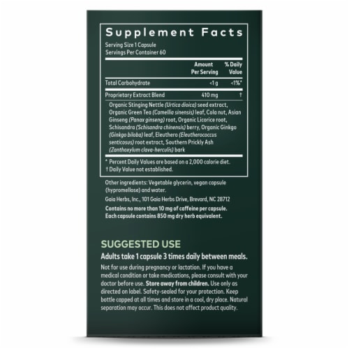 Gaia Herbs Energy Vitality Herbal Supplement Vegan Liquid Phyto-Caps Perspective: right