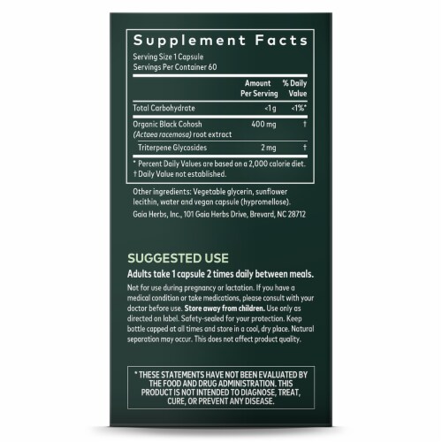 Gaia Herbs Single Herbs Black Cohosh Dietary Supplement Perspective: right