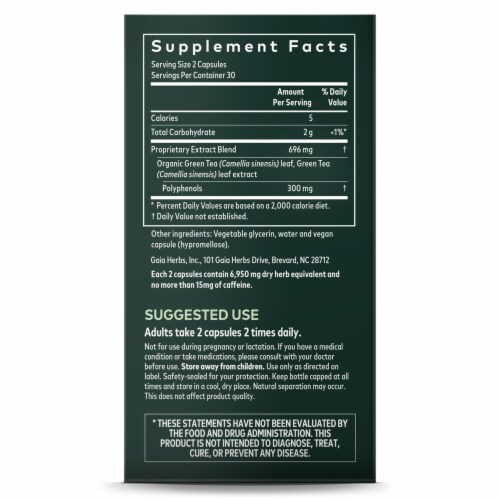 Gaia® Herbs Green Tea Dietary Supplement Perspective: right