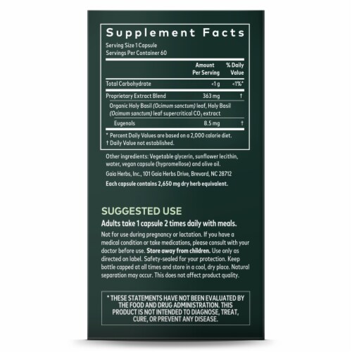 Gaia Herbs® Holy Basil Leaf Supplement Perspective: right