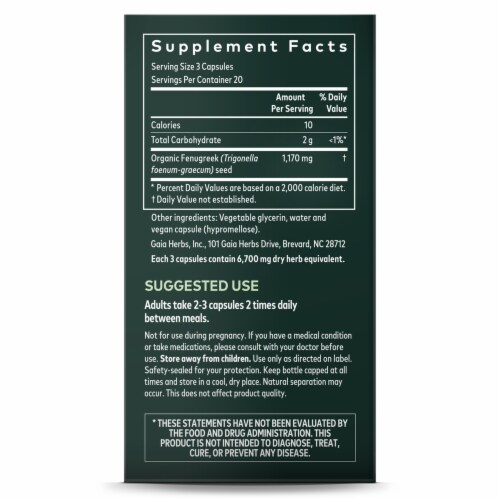Gaia Herbs Fenugreek Seed Herbal Supplement Vegan Liquid Phyto-Caps Perspective: right