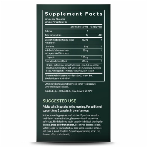 Gaia Herbs Stress Support Adrenal Health Liquid Phyto-Capsules Perspective: right