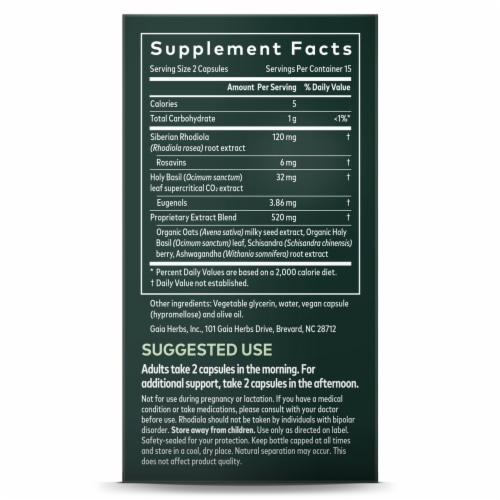 Gaia® Herbs Stress Support Stress Response Herbal Supplement Liquid Capsules Perspective: right