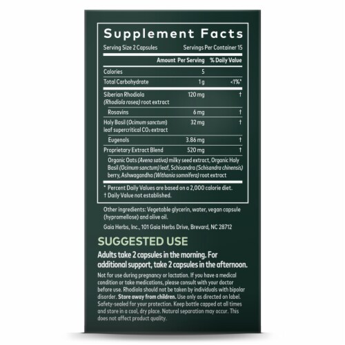 Gaia® Herbs Stress Support Stress Response Herbal Supplement Liquid Capsules Perspective: right