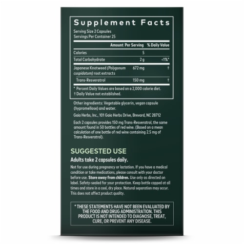 Gaia Herbs® Reseratrol 150 Vegan Herbal Supplement Perspective: right