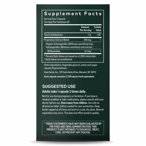 Gaia Herbs Ashwagandha Root Vegetarian Liquid Phyto Caps Perspective: right