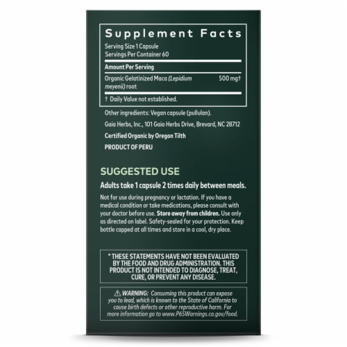 Gaia Herbs® Maca Root Vegan Capsules Perspective: right