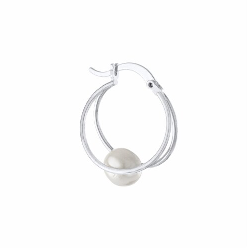 Elements Silver Plated Pearl Hoop Earrings Perspective: right