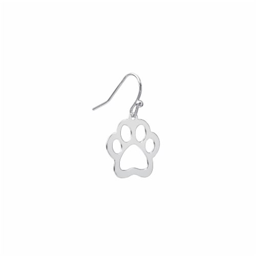 Elements Silver Plated Paw Print Drop Earrings Perspective: right