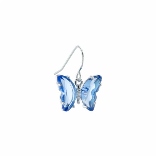 Elements Silver Plated Blue Crystal Butterfly Drop Earrings Perspective: right