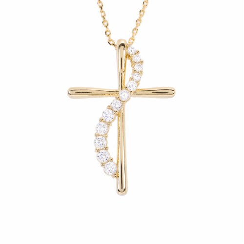 14K Gold Over Brass Cubic Zirconia Swirl On Cross Necklace Perspective: right