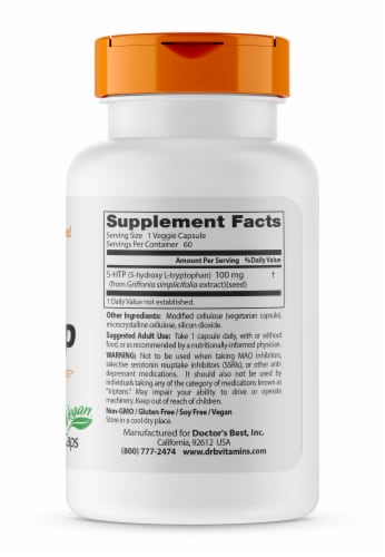 Doctor's Best 5-HTP Veggie Capsules 100mg Perspective: right