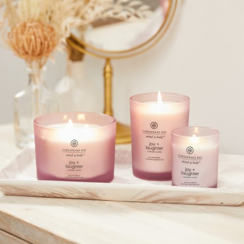 Chesapeake Bay Candle Mind & Body Joy + Laughter Cranberry Dahlia Fragranced Jar Candle Perspective: right