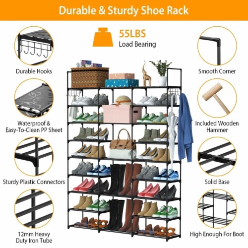 9-Tier Shoe Rack-Tiered Storage for Sneakers, Heels, Flats, Accessories, and More-Space Saving Organization